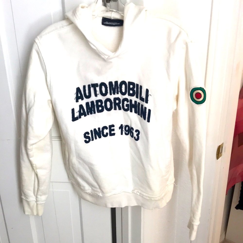 Lamborghini sweatshirt with a hoodie in off White with black scraggly letters